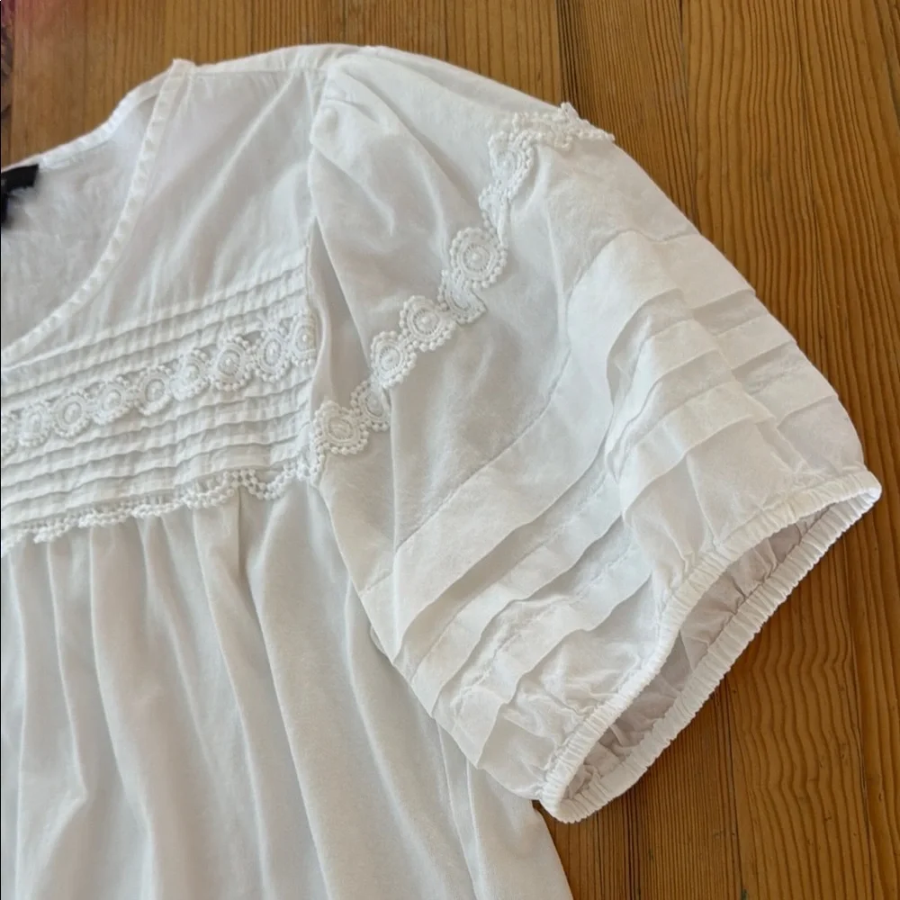 JCrew White Lace Yoke puffy Short Sleeve Women's Top - Picture 3 of 7